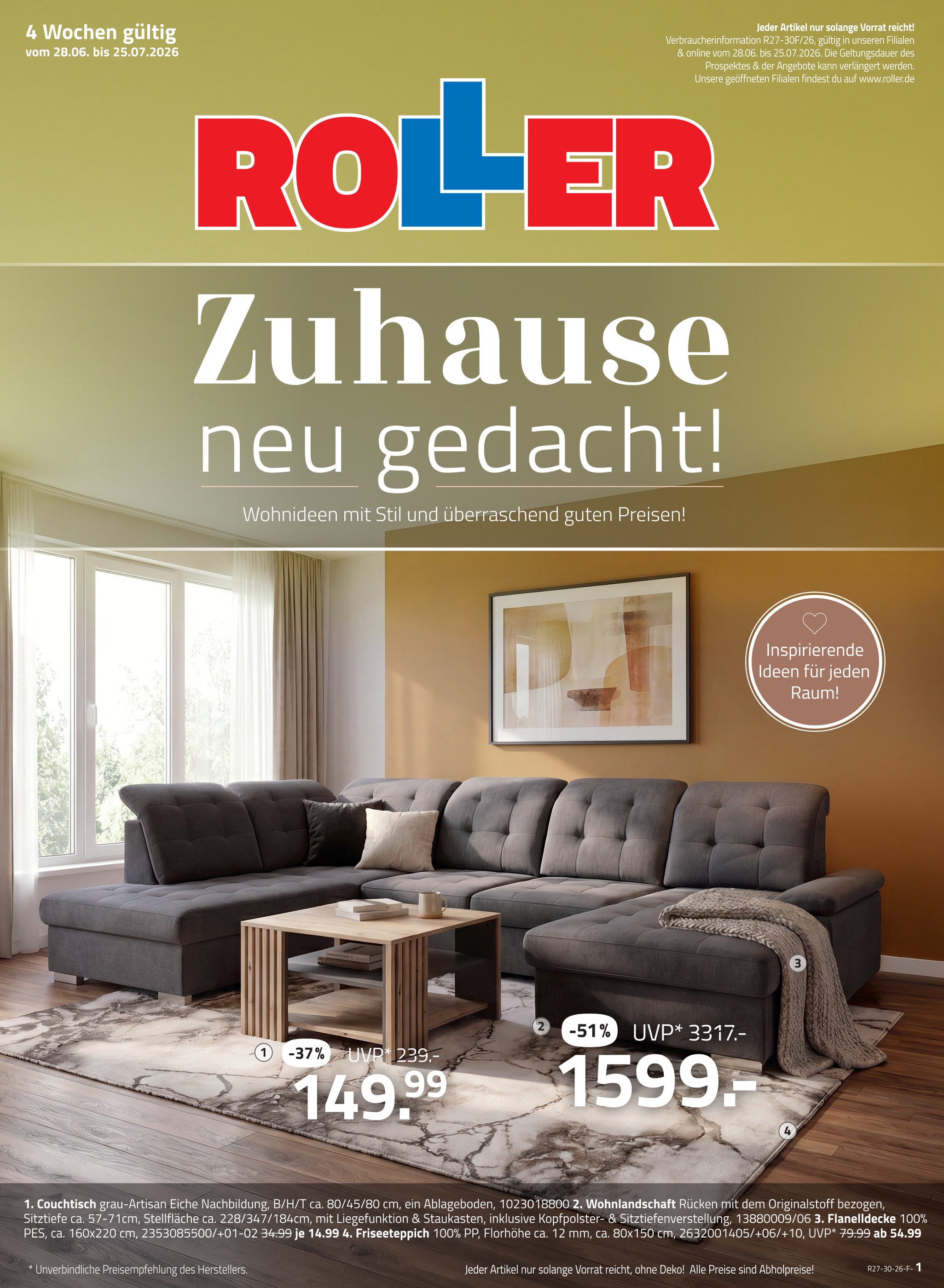 ROLLER Prospekt "Zuhause neu gedacht!" für Berlin, 4 Seiten, 28.06.2026 - 25.07.2026